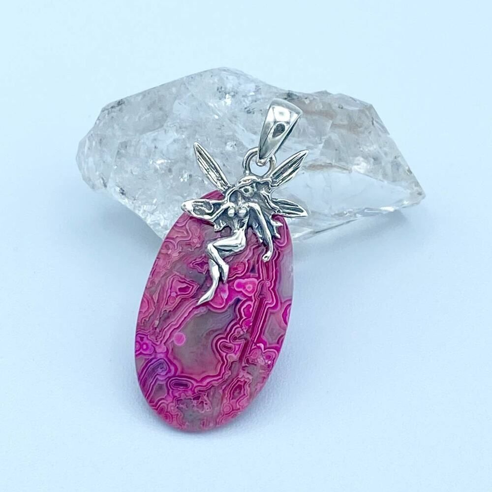 Fairy Pink Laguna Lace Agate Sterling Silver Pendant